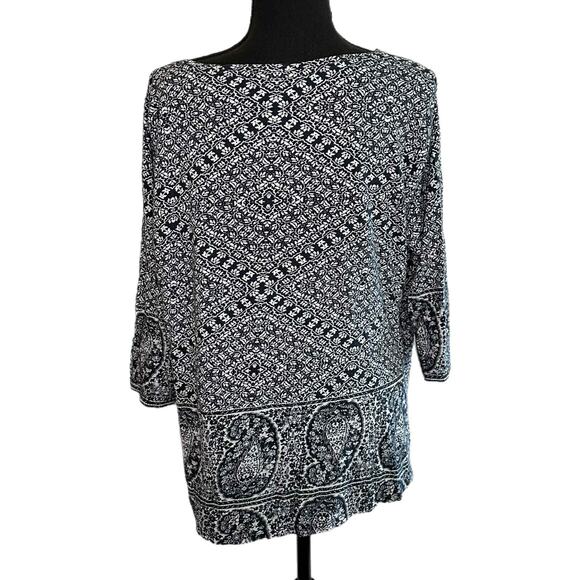 D10 Lucky Brand 3/4 Sleeve Boho Print Top, Size 1X, Pre-owned - Picture 2 of 5